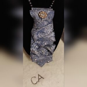 Elegant Blue Paisley Brooch Necklace, Pearl Necklace Not Included